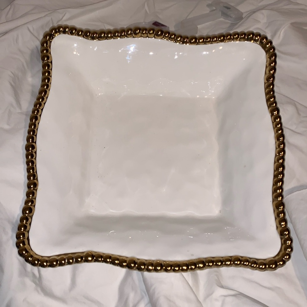 Balvery white ceramic serving bowl with gold trim